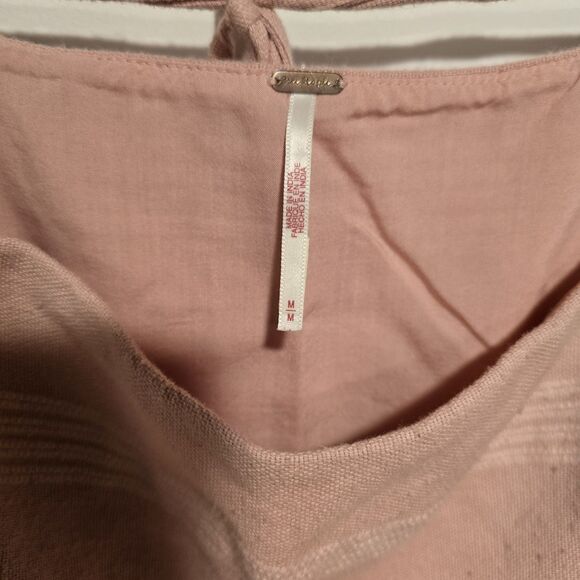 Free People Simone Mini Dress Blush Pink Cotton Linen Blend Medium Womens  Boho - Picture 5 of 12